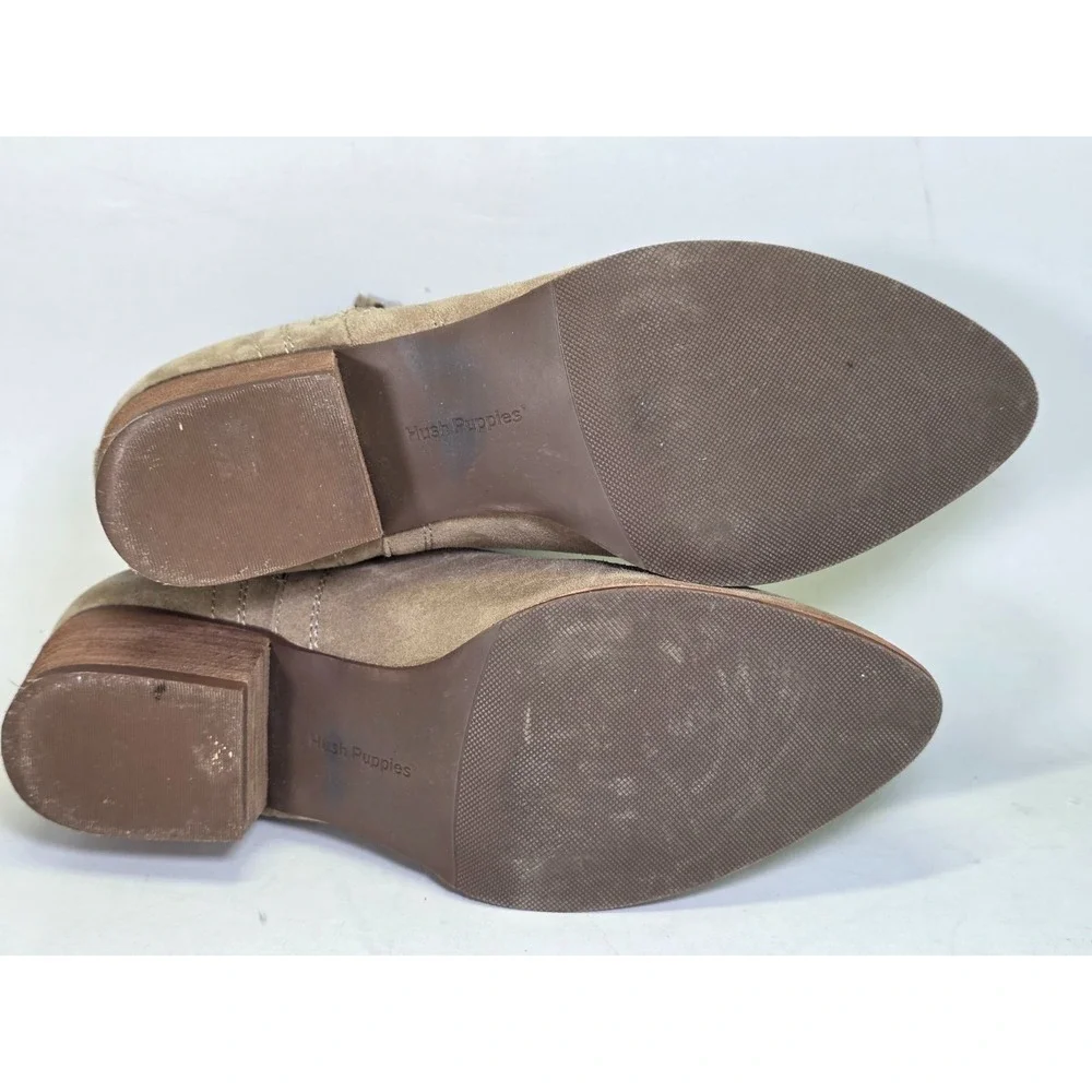 Hush Puppies Women's Ankle Boots Size 8 Brown Beige Suede Shoes Heel Zip Tassel‎